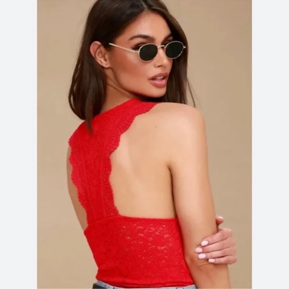 Intimately Free People Sure Thang Red Lace Top